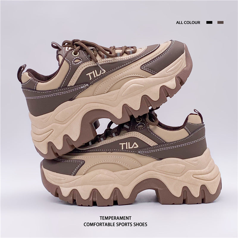 2023春秋季新款韩版简约厚底老爹鞋女潮欧货休闲显脚小运动女鞋女